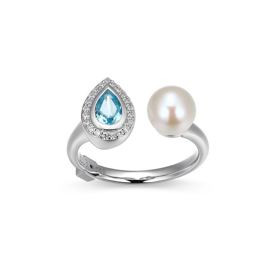 Bague pour femme en argent 925, topaze bleu, perle, cubic zirconium - R4LAL645AC - ELLE