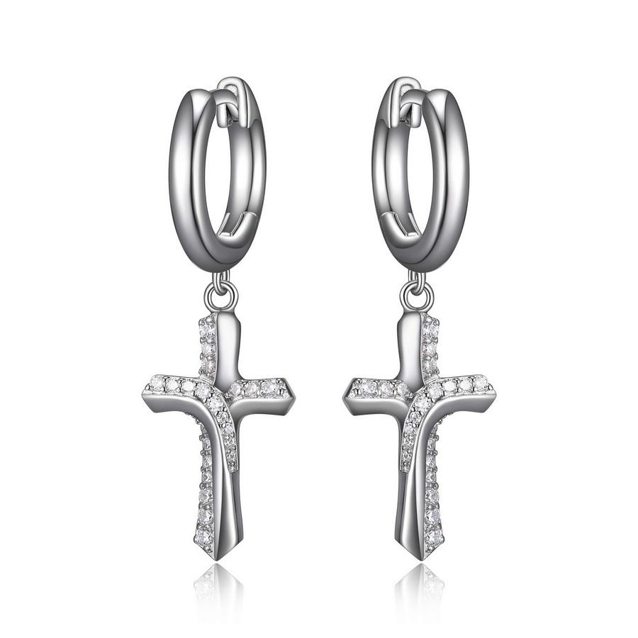 Boucles d'oreille argent 925, huggies, croix ornées de pierres