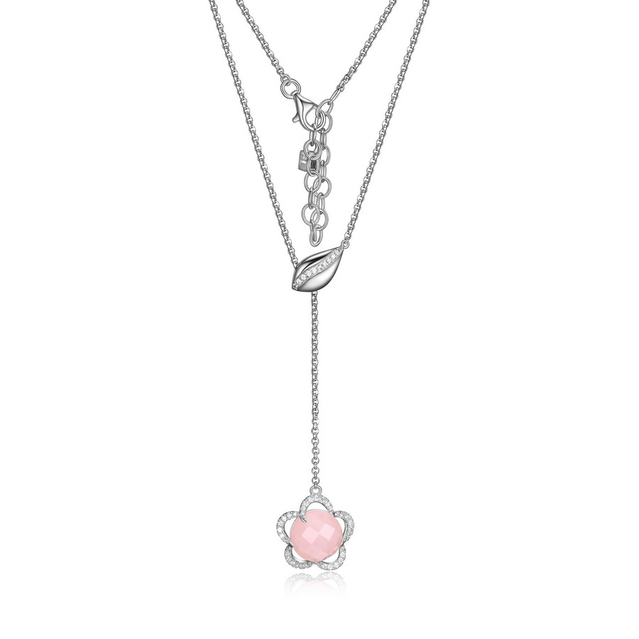Pendantif pour femme en argent 925, quartz rose, cubic zirconium