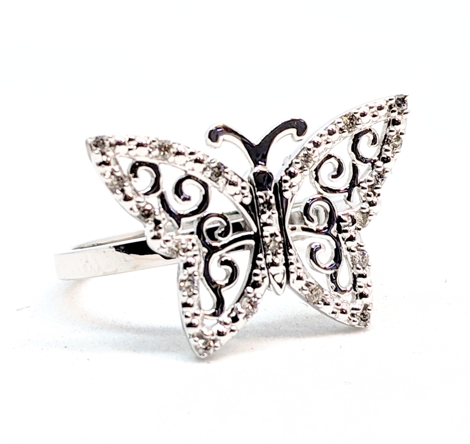 Bague or 10K, papillon garni de 0.1 carat ( 10 points ) de diamants total