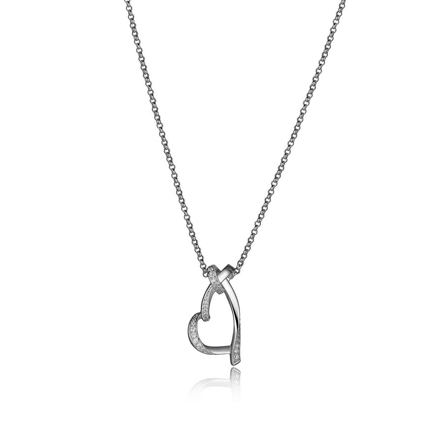 Pendentif pour femme en argent 925, zircons, coeur