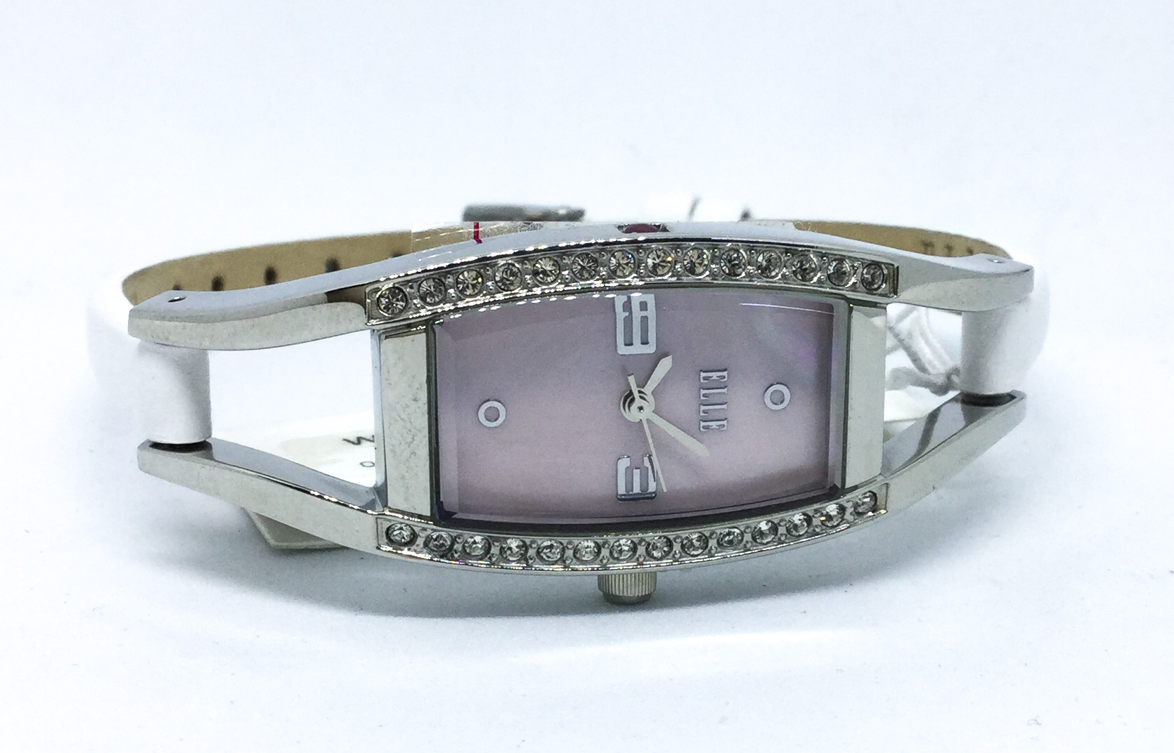 Montre femme, stainless, bracelet cuir, 28 pierres
