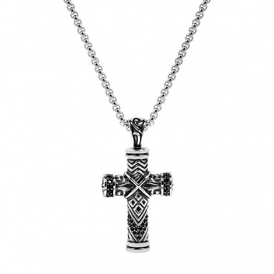 Pendantif stainless, croix ornée de pierre