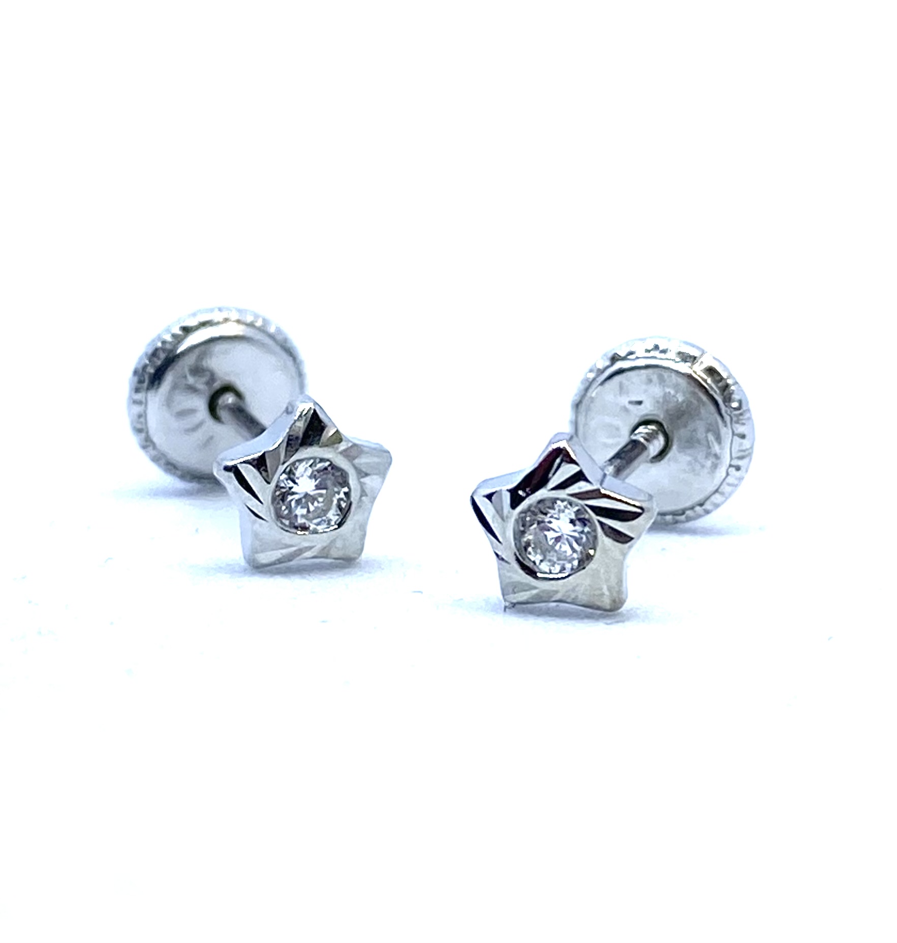 Boucles d'oreilles vissées pour enfant en or 10k, zircons, étoiles