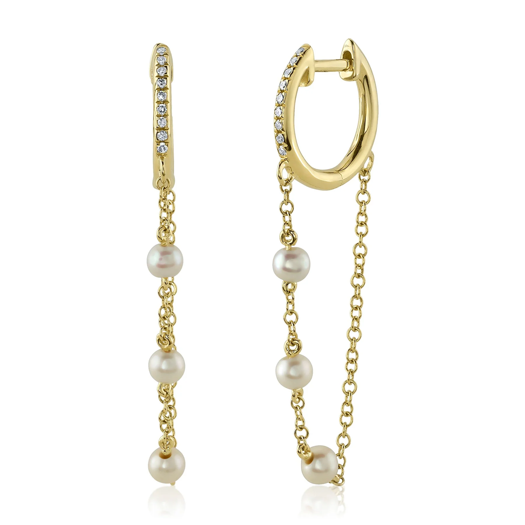 Boucles d'oreilles pour femme en or 14k, 0.05 carat de diamants, perles - SC55025194 - Shy Creations