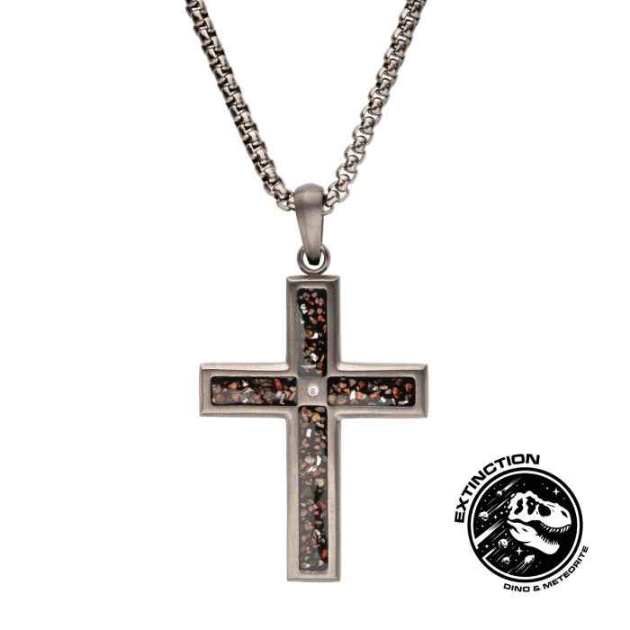 Pendentif pour homme en stainless et os de dinosaur - SSP838DBGMNK - Inox