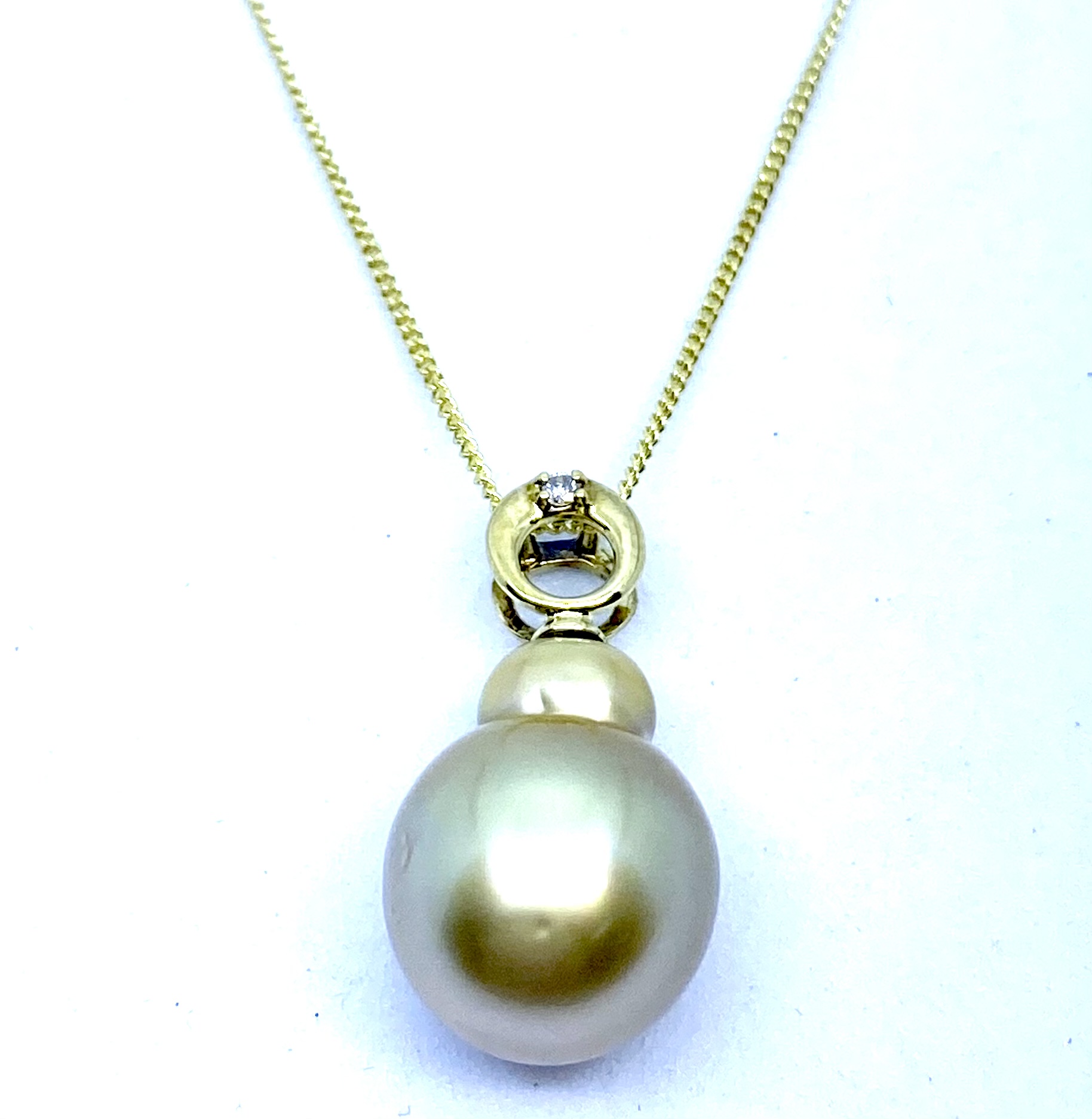 Pendantif pour femme en or 18K, 1 diamant pour 0.005 carat, perle des mers du sud 11mm