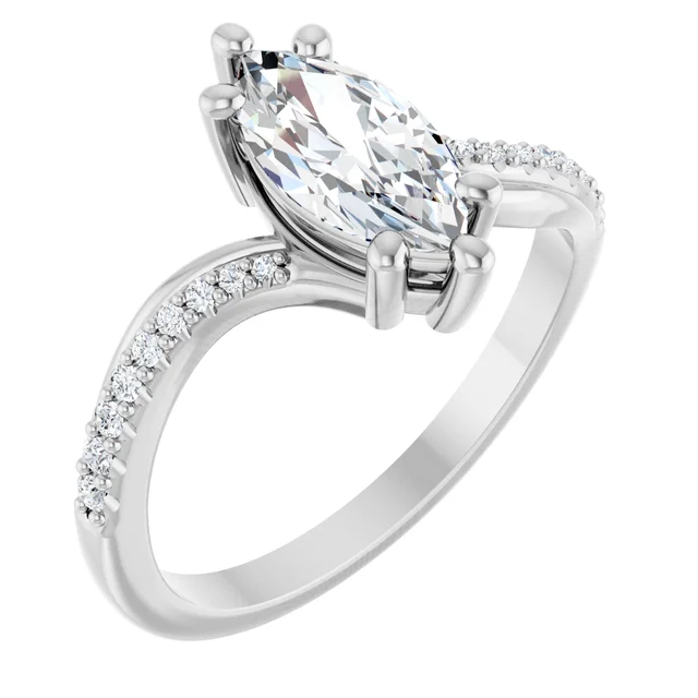 Bague pour femme en or 14k, 19 diamants naturels SI IJ pour 1.15 carat total ( diamant central taille marquise = 1.03 carat ) - 126933 - Stuller