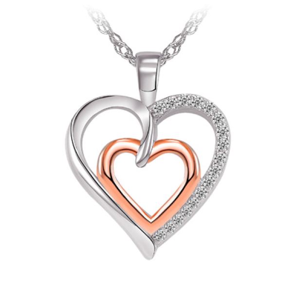 Pendantif argent 925, 2 coeurs à moitié remplis de pierres