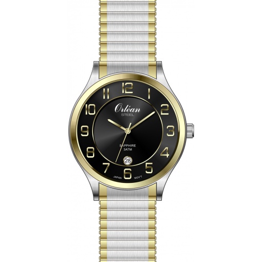 Montre stainless, bracelet élastique, verre saphir