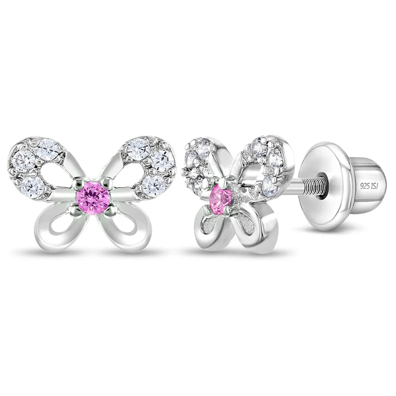 Boucles d'oreilles vissées pour enfant en argent 925, cubic zirconium, noeuds - SS-03-01017 - In Season Jewelry