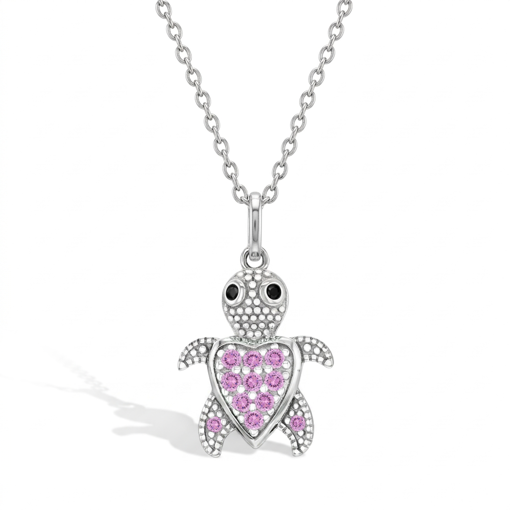 Pendentif pour enfant en argent 925, cubic zirconium, tortue - SS-10-00009 - In Season Jewelry