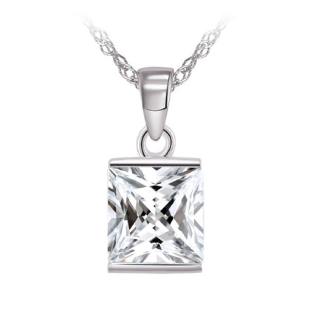Pendantif argent 925, pierre coupe princesse