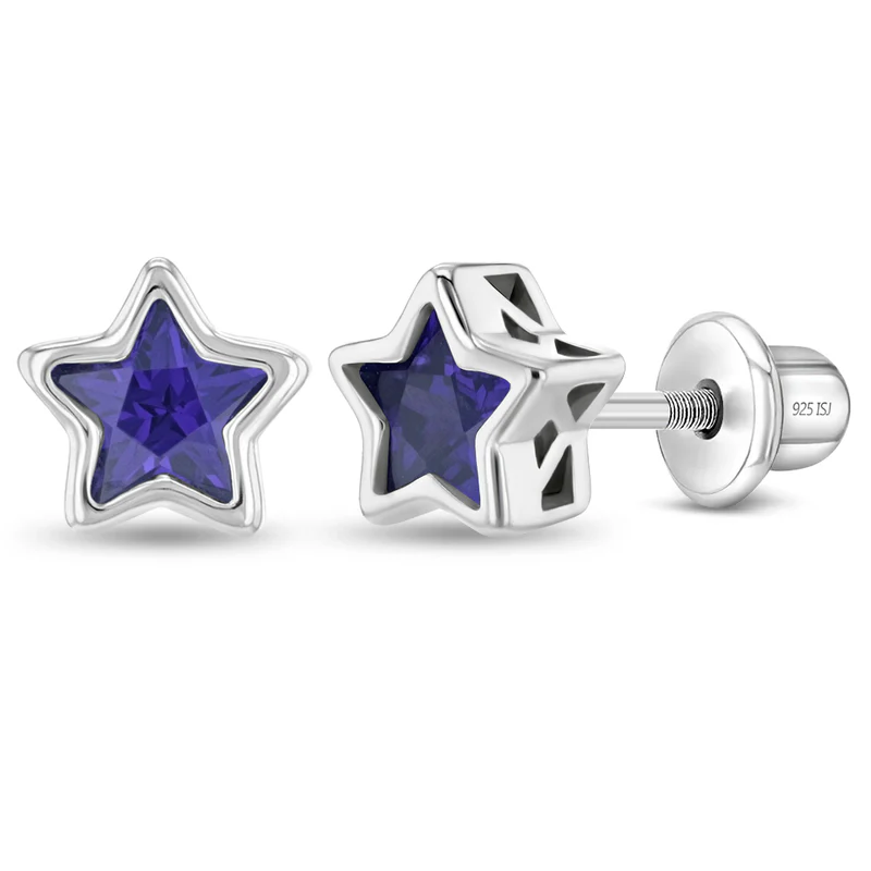 Boucles d'oreilles vissées pour enfant en argent 925, cubic zirconium, étoiles - SS-03-00999 - In Season Jewelry