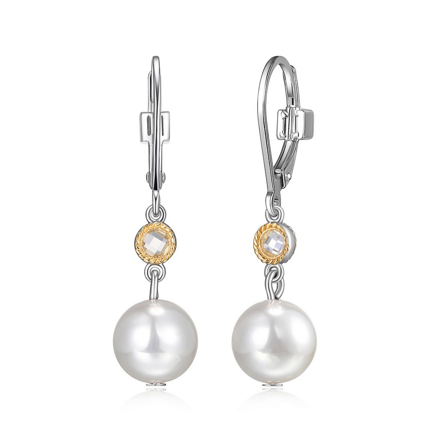Boucles d'oreilles pour femme en argent 925, zircons, perles, crochet