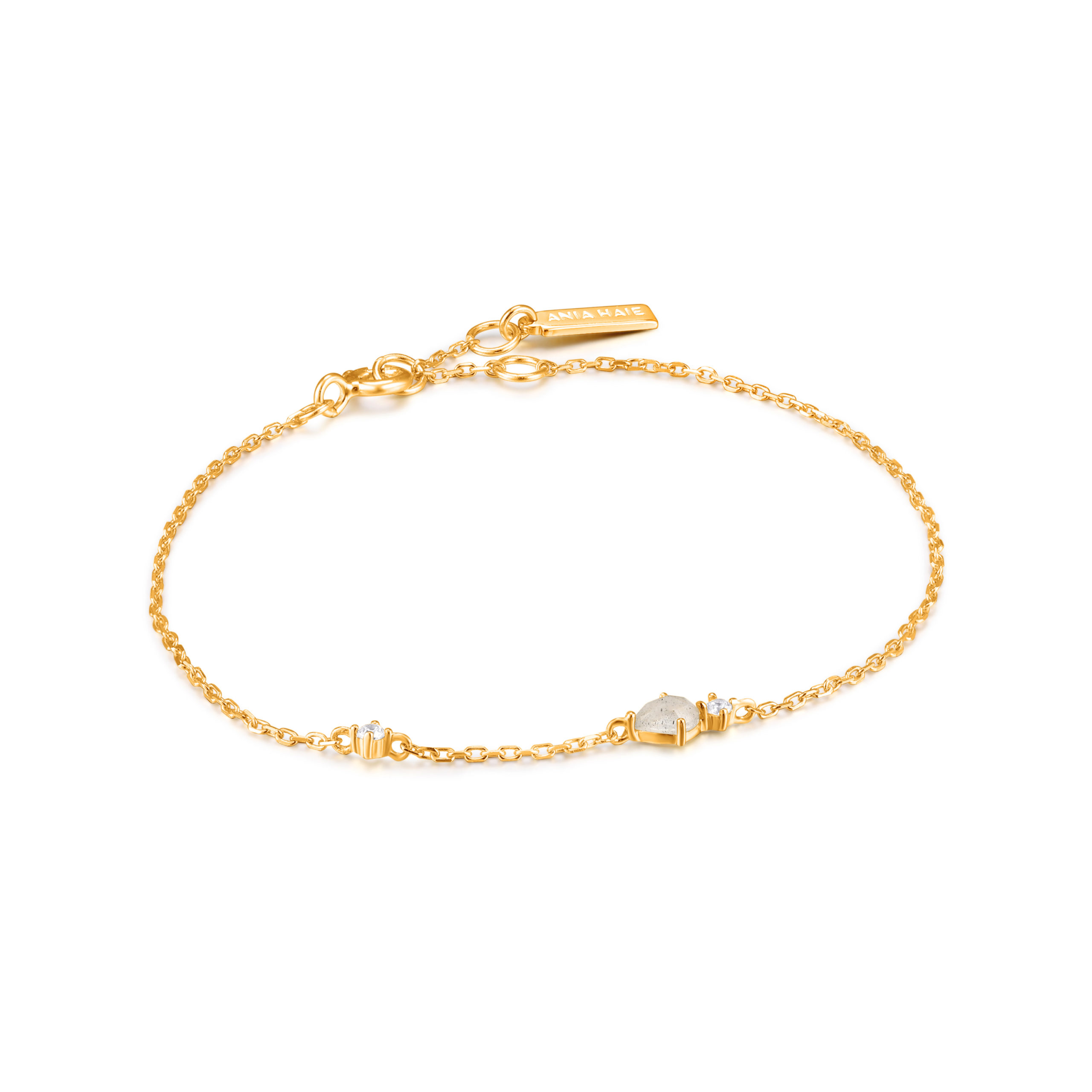 Bracelet argent 925, 1 pierre verte et 2 pierres blanches