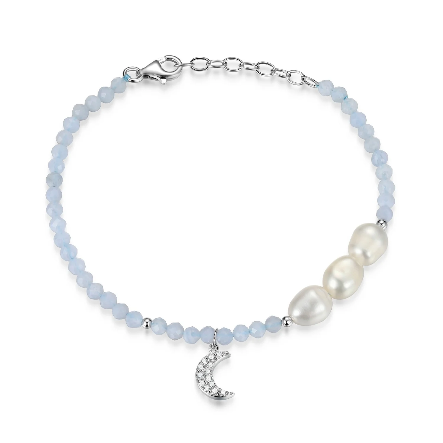Bracelet pour femme en argent 925, perles, cubic zirconium, agathes, lune - R1AE46454Q - Reign