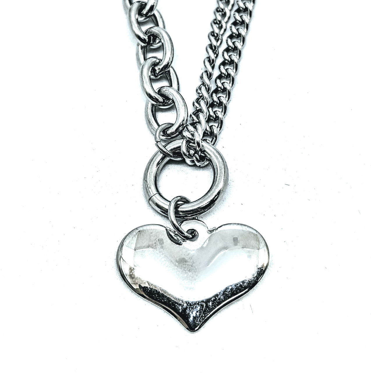 Pendantif stainless, rolo / gourmette double, coeur