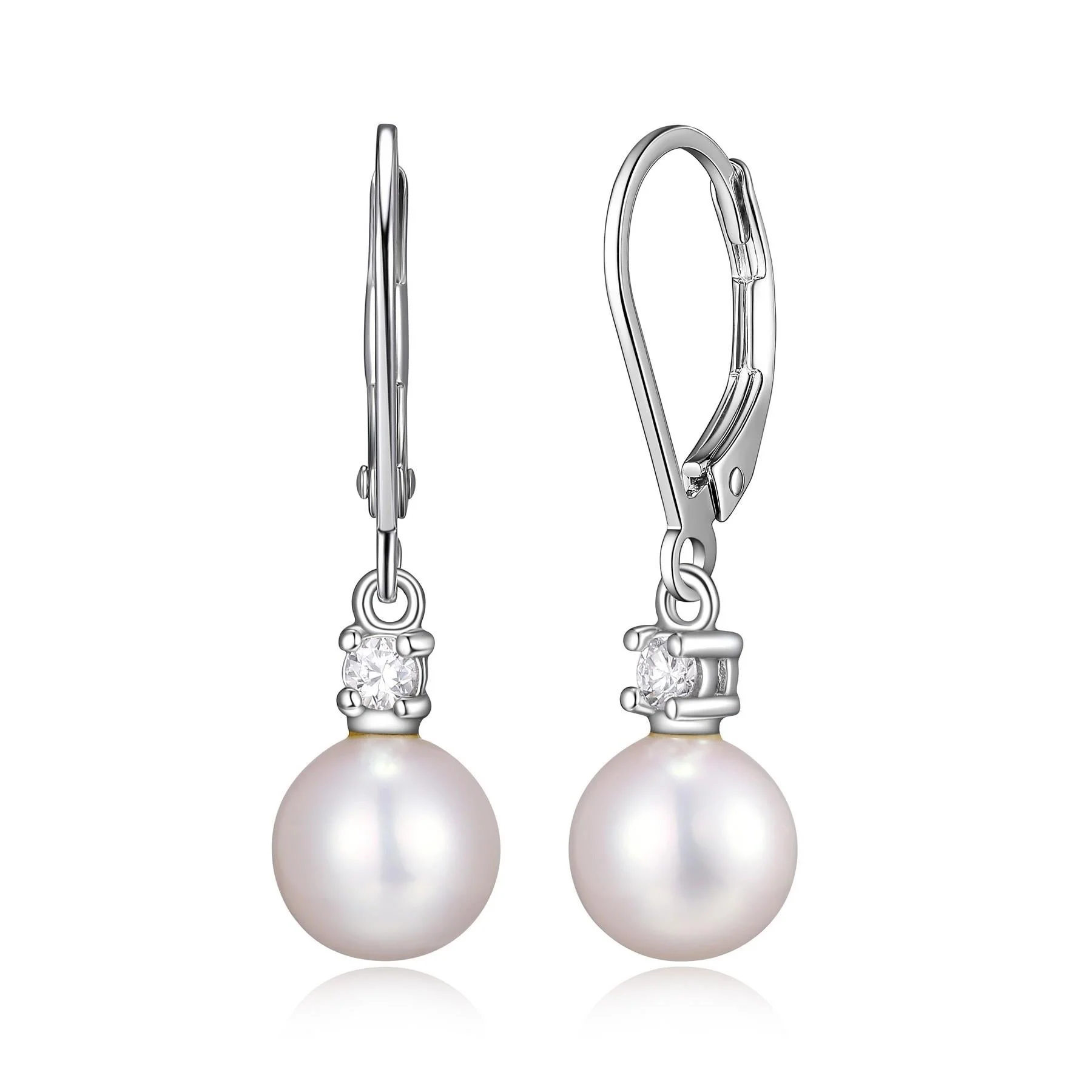 Boucles d'oreilles pour femme en argent, perles, cubic zirconium