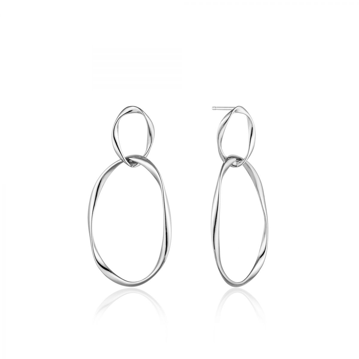 Boucle d'oreilel argent 925, 2 anneaux ondulées entre-mêlées
