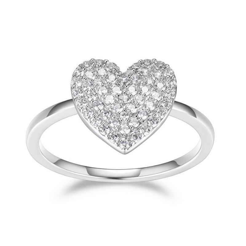 Bague pour femme en argent 925, zircons, coeur