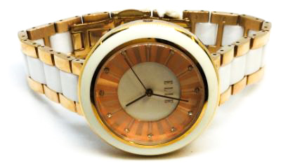 Montre femme, stainless, céramique blanche, 12 pierres