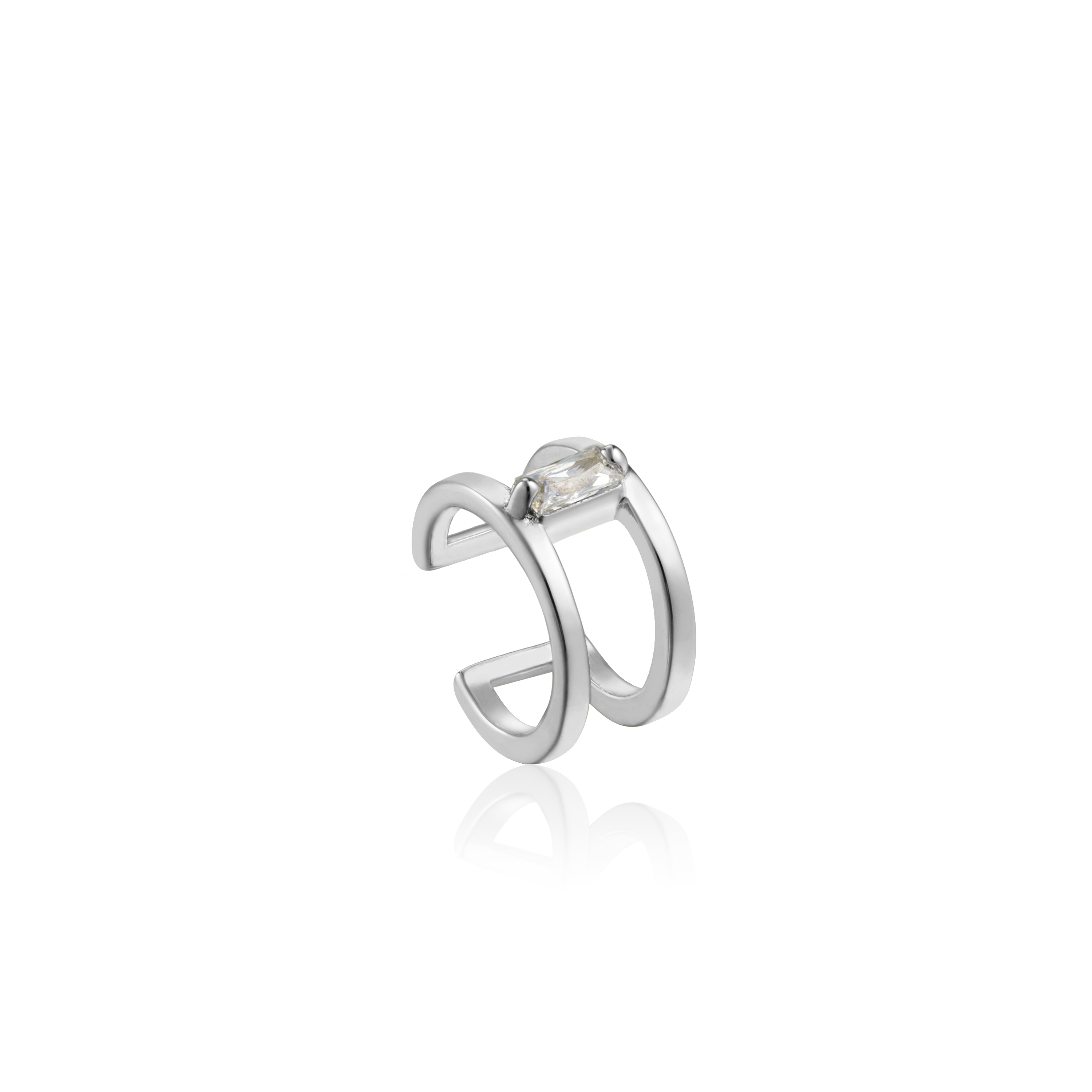 Boucle d'oreille argent 925, pierre coupe 'baguette', haut de l'oreille 925