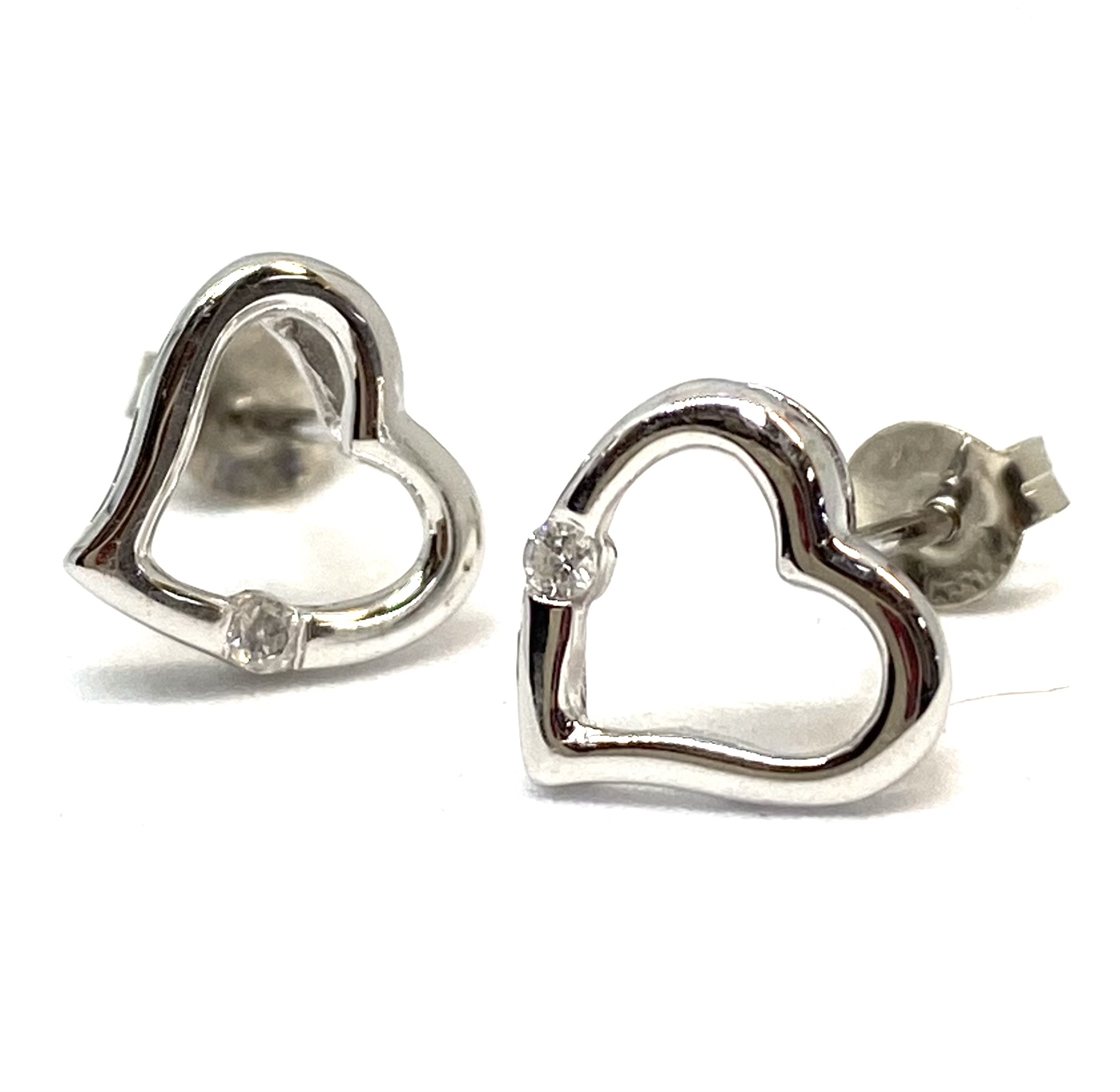 Boucles d'oreilles pour femme en or 10K, 2 diamants pour 0.04 carat, coeur
