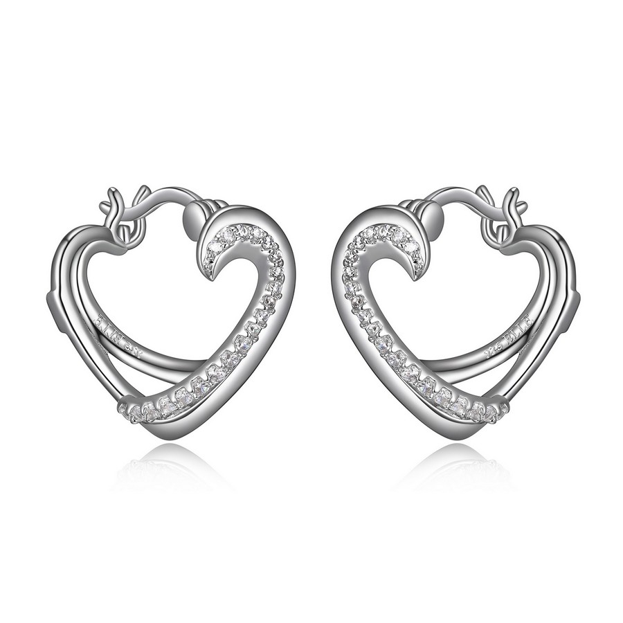 Boucles d'oreilles argent 925, coeurs garnis de pierres, fourchette