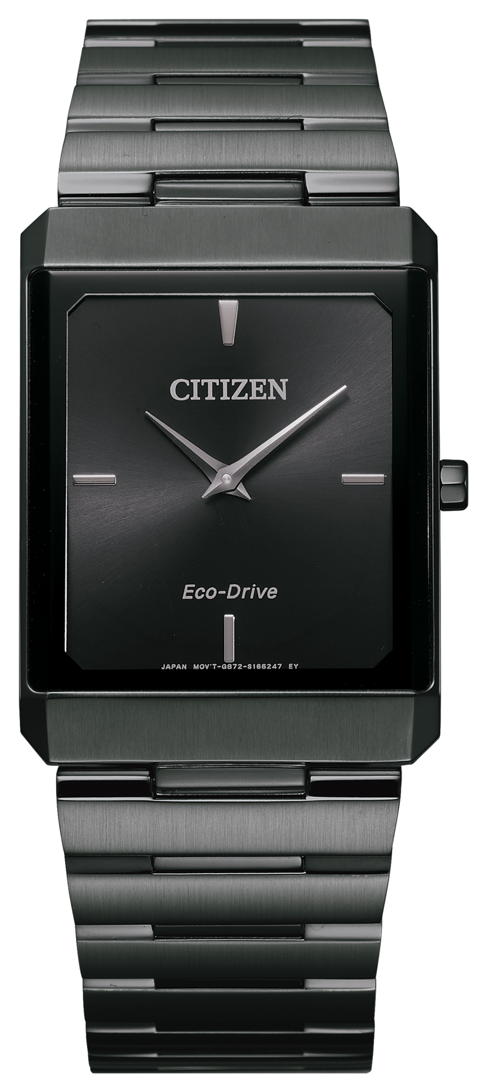 Montre homme, stainless, cadran rectangle, eco-drive, verre saphir