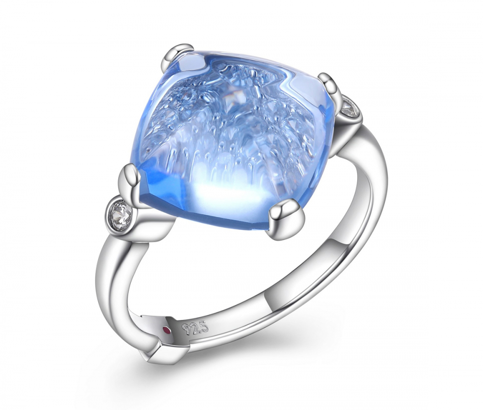 Bague argent 925, quartz bleu synthétique