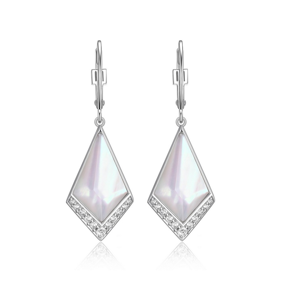 Boucles d'oreilles pour femme en argent 925, nacre de perle,crytals, zircons, crochets