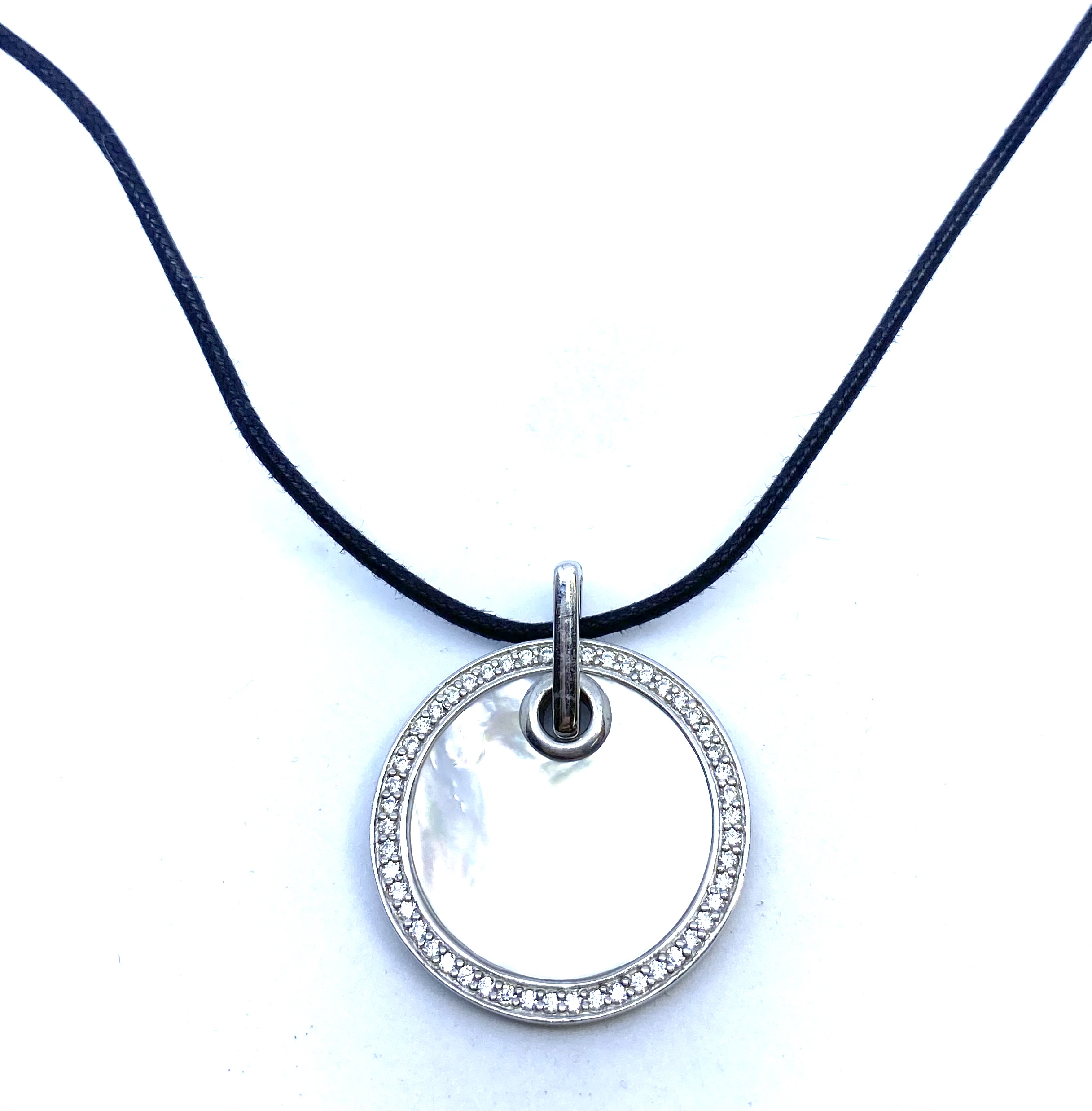 Pendentif pour femme en argent 925, zircons, nacre de perle