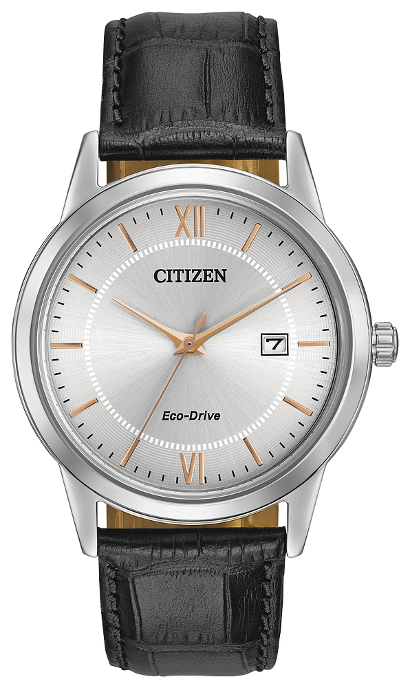 Montre pour homme en stainless, bracelet de cuir, Eco-Drive - AW1236-03A - Citizen