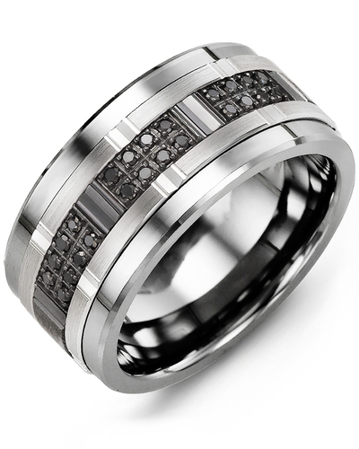 Bague pour homme en or 10k et tungstène, 24 diamants pour 0.24 carat
