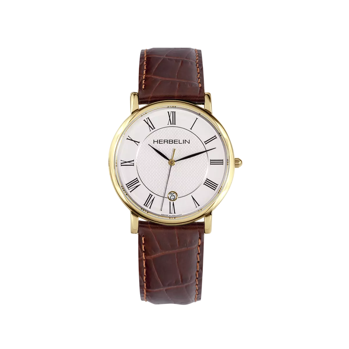 Montre pour homme en stainless, bracelet de cuir, verre saphir, mouvement suisse - 12248P08MA - Michel Herbelin