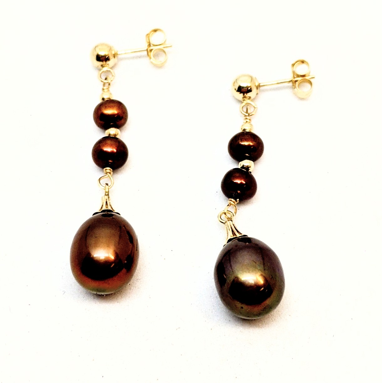 Boucles d'oreilles en or 14K, perles de tahiti