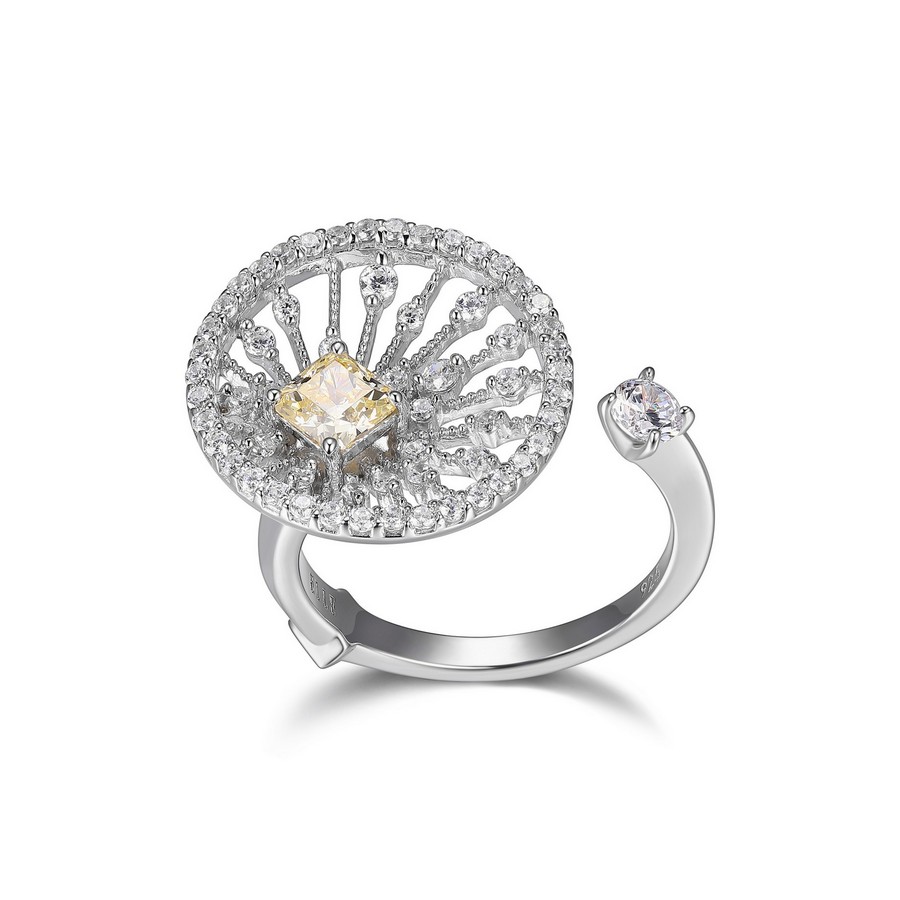 Bague ouverte argent 925 CZ blanc/jaune coupe princesse