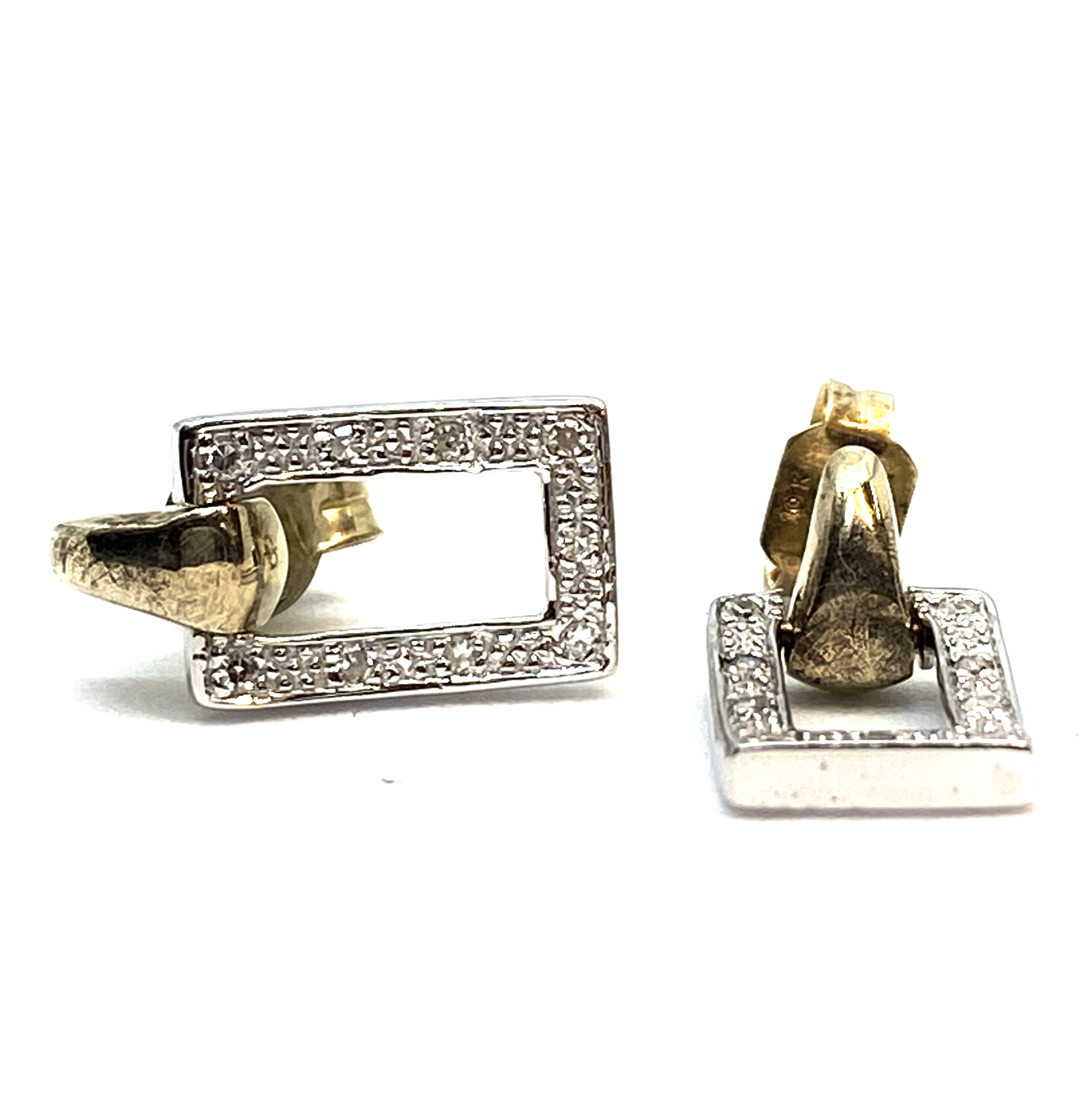 Boucles d'oreilles pour femme en or 10K, 18 diamants pour 0.1 carat total, rectangle