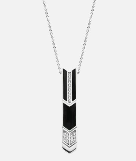 Pendantif argent 925, pierres noires et blanches, style flèche