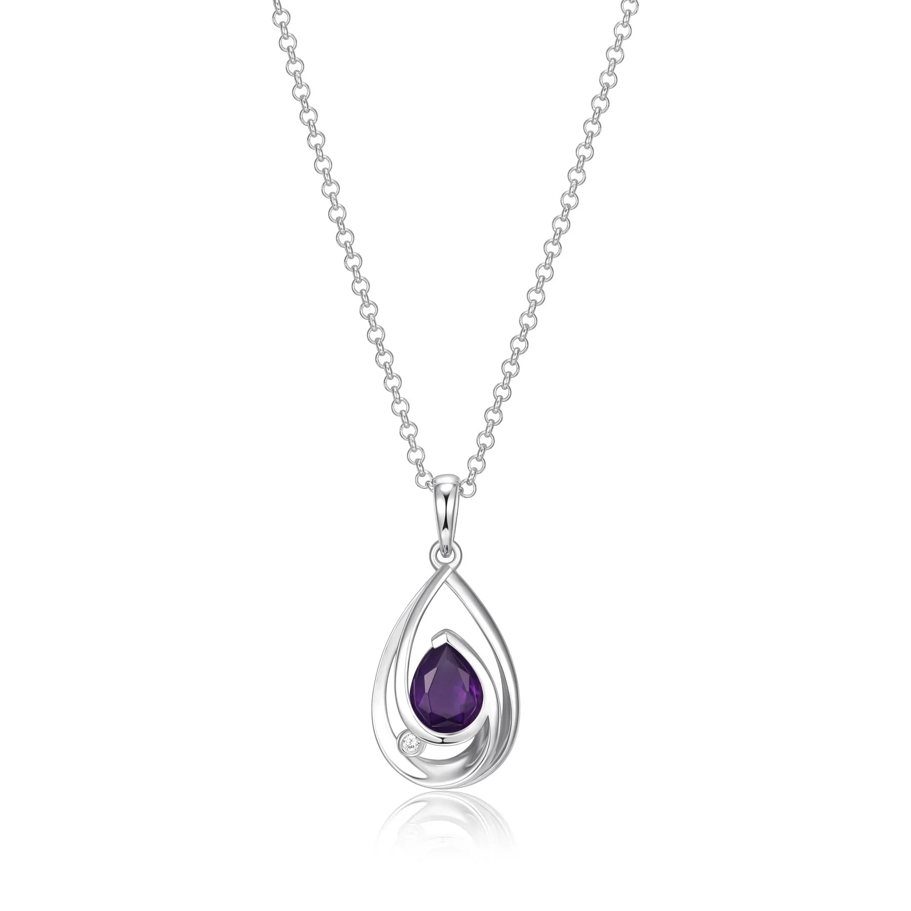 Pendentif pour femme en argent 925, améthyste, diamant