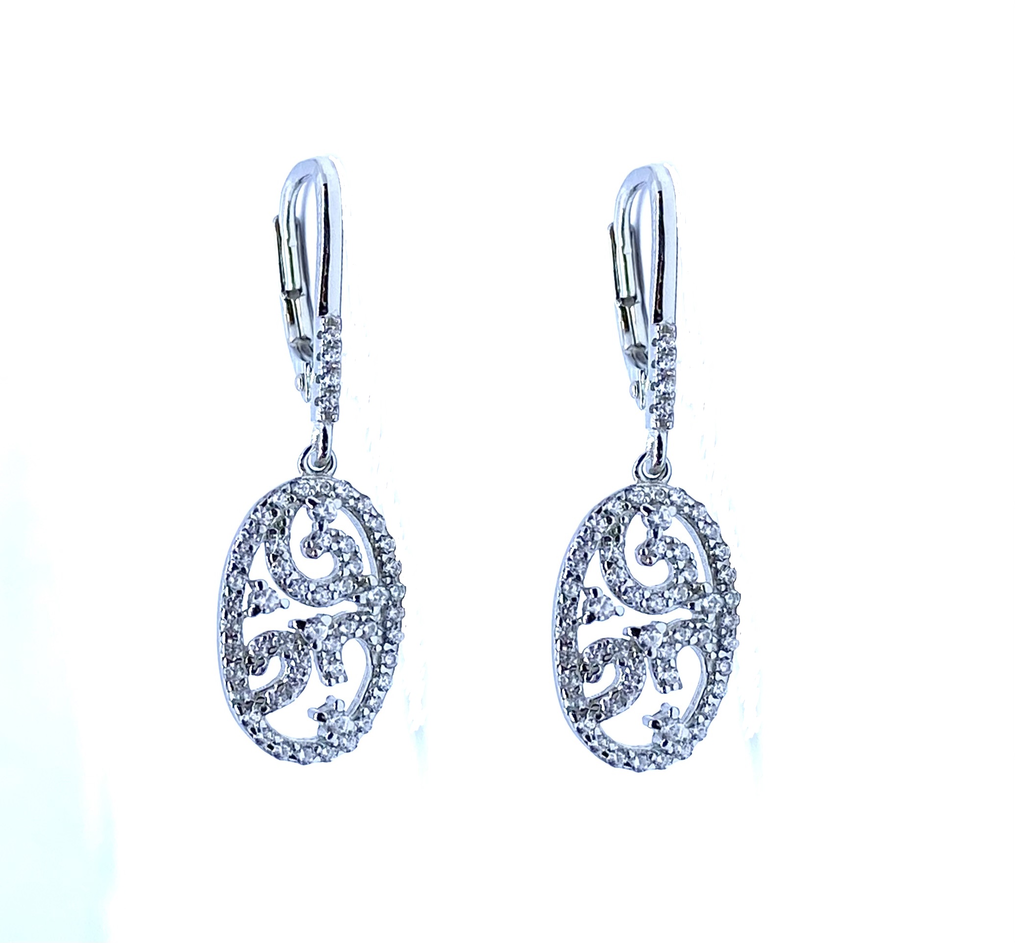 Boucles d'oreilles pour femme en argent 925, zircons, crochet