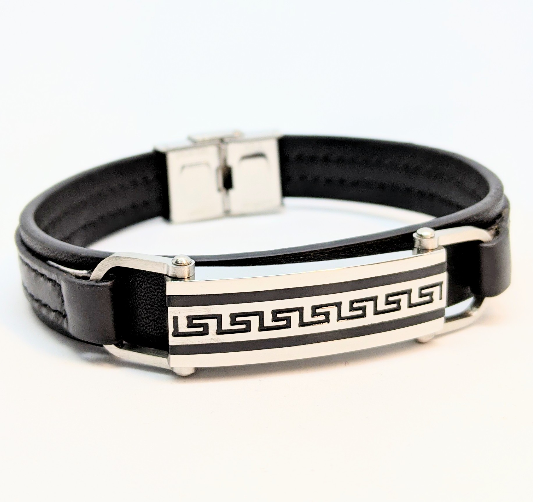 Braclelet stainless et cuir, versace