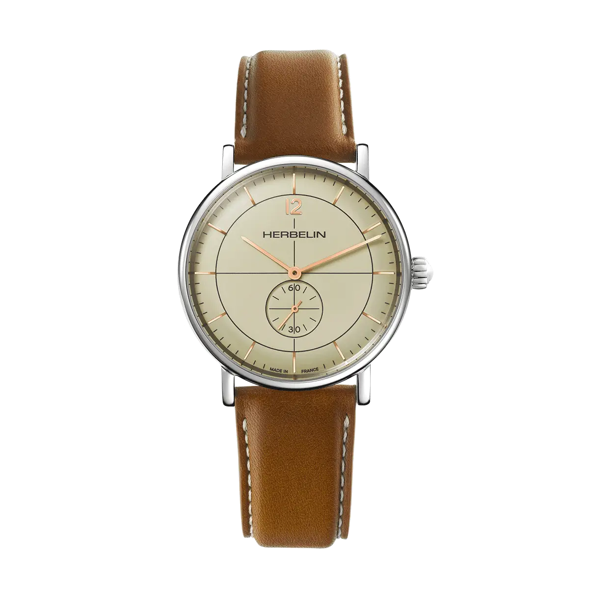 Montre pour homme en stainless, bracelet de cuir, verre saphir, mouvement suisse - 18247AP17TRGD - Michel Herbelin