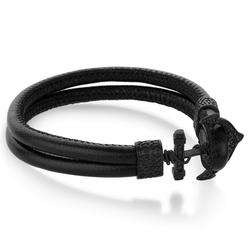 Bracelet cuir double, ancre
