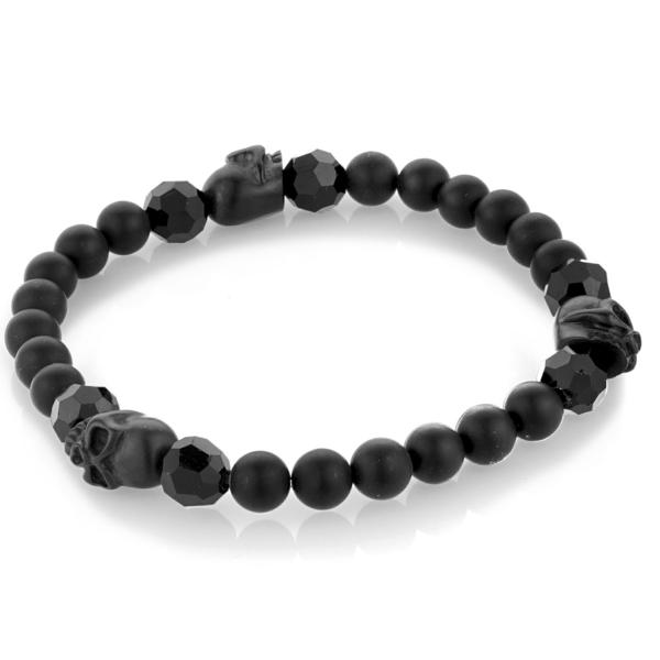 Bracelet stainless, boules, tête de mort, élastique