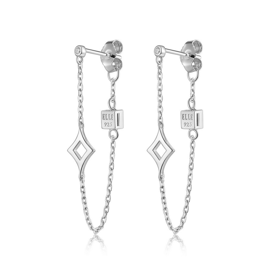 Boucles d'oreilles pour femme en argent 925, losanges, chainettes