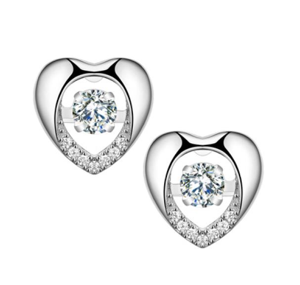 Boucles d'oreilles argent 925, coeurs, pierres mouvantes