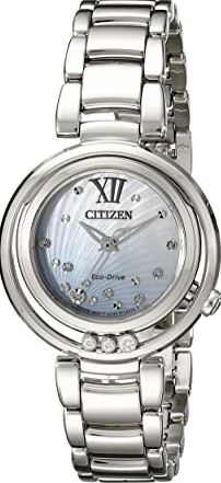 Montre femme, stainless, eco-drive, 3 pierres bougeantes