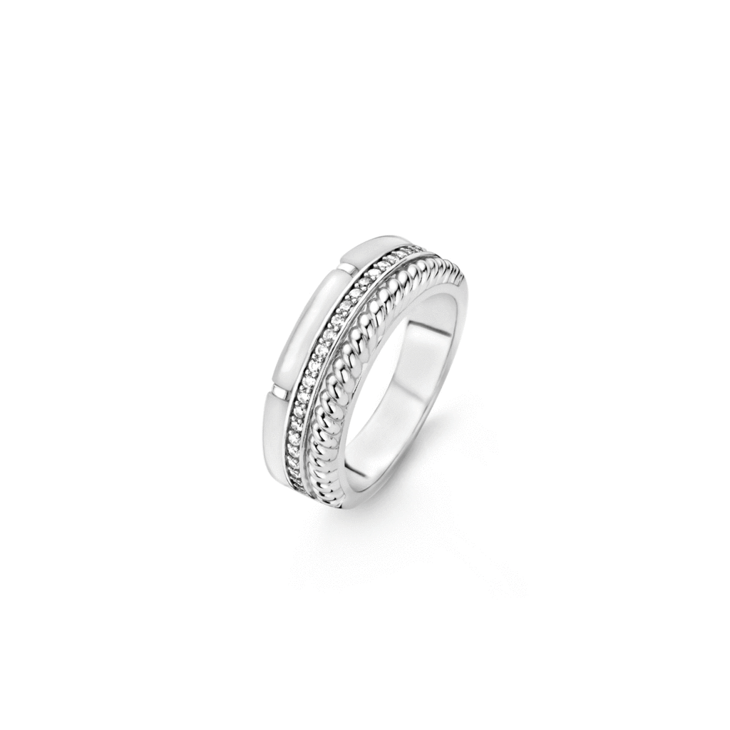 Bague argent 925 3 rangées (torsadé, pierres, nacre de perle)